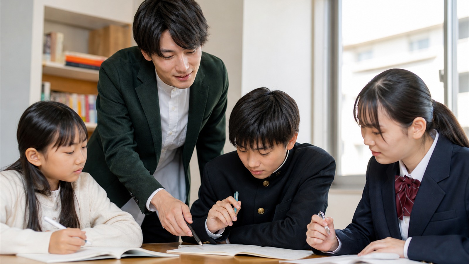 先生が生徒たちに寄り添って指導する教室