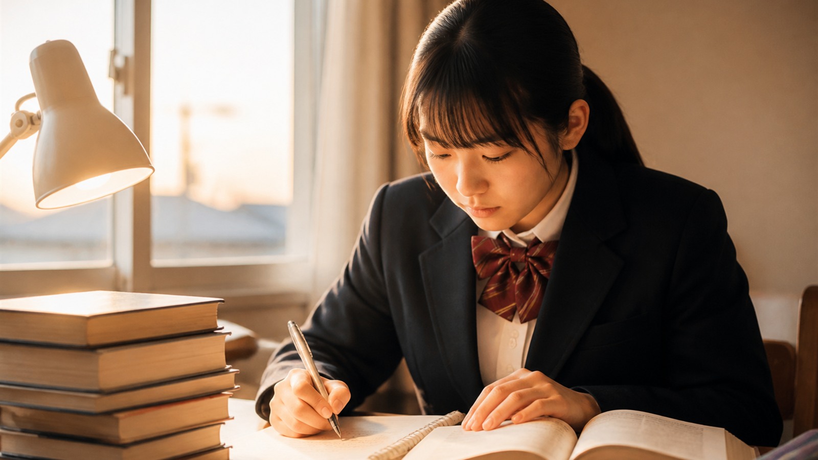 大学受験に向けて勉強する高校生